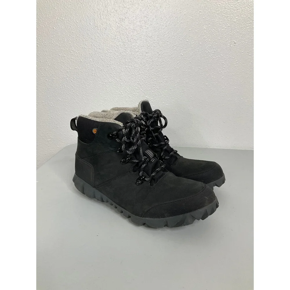 Bogs Warcata LTR Waterproof‎ Leather Winter Boots Black Faux Fur Lined Womens 8